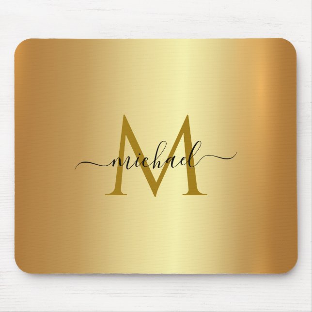 Alfombrilla De Ratón Custom Name Monogram Initial Template Gold (Frente)