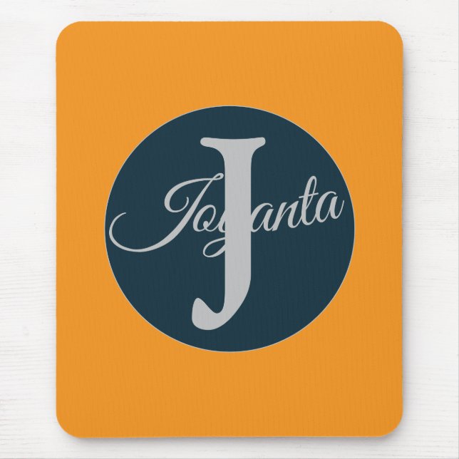 Alfombrilla De Ratón Custom  orange greay blue Monogram Elegant (Frente)