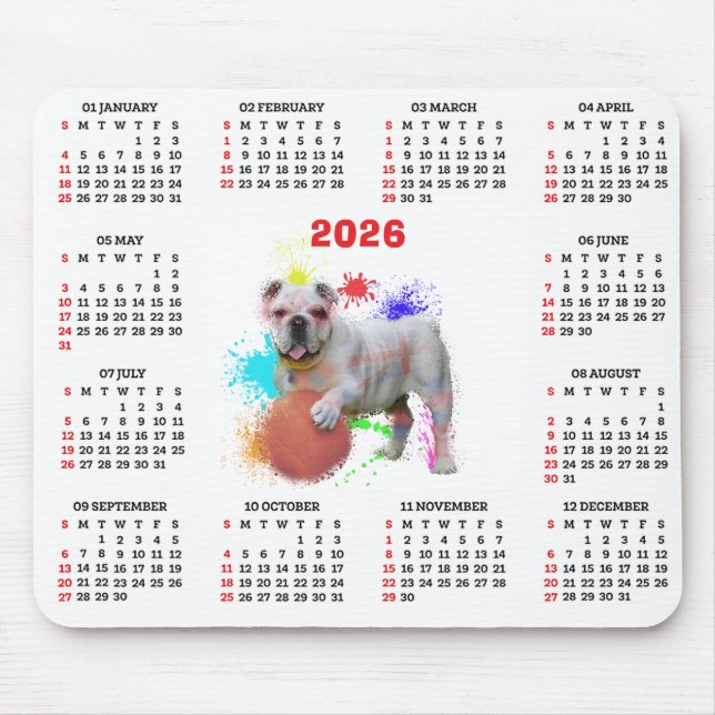 Alfombrilla De Ratón Customisable Cute British Bulldog Calendar (Frente)