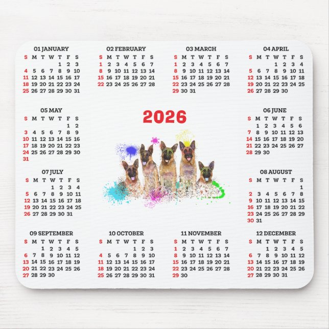 Alfombrilla De Ratón Customisable Cute German Shepherd Dog Calendar  (Frente)
