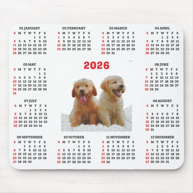 Alfombrilla De Ratón Customisable Cute Golden Retriever Dog Calendar  (Frente)