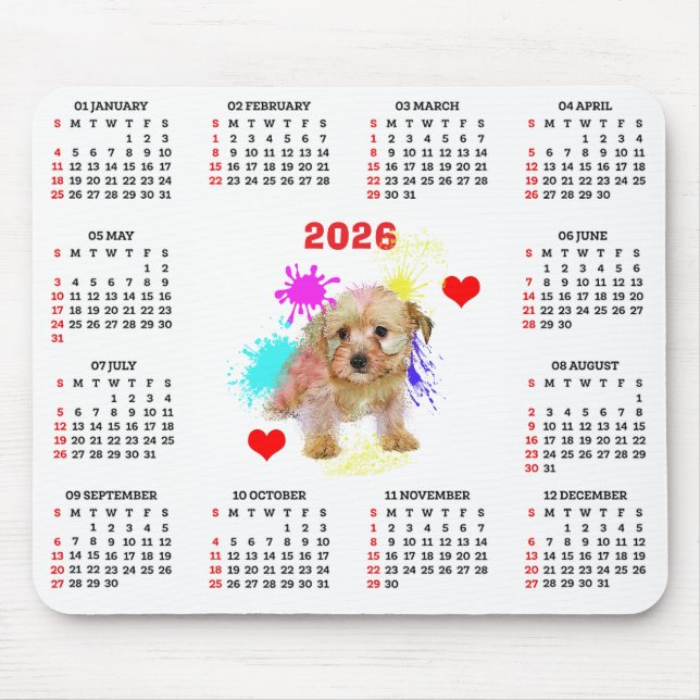 Alfombrilla De Ratón Customisable Cute Morkie Dog Calendar (Frente)