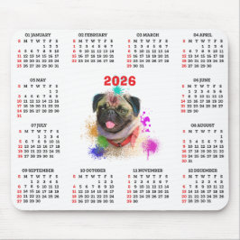 Alfombrilla De Ratón Customisable Cute Pug Dog Calendar 