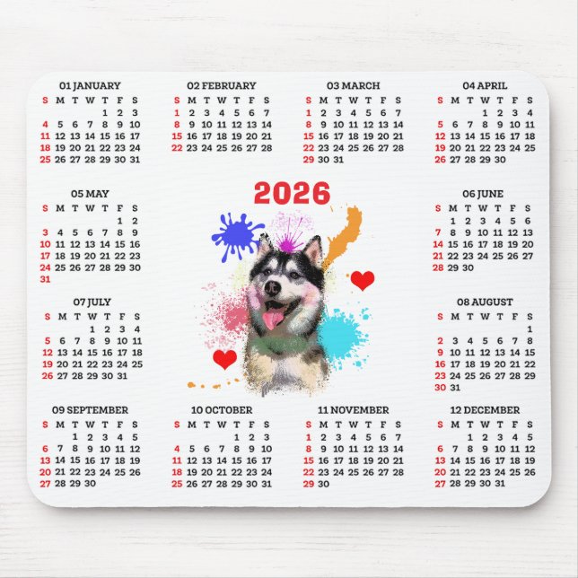 Alfombrilla De Ratón Customisable Cute Siberian Husky Dog Calendar (Frente)
