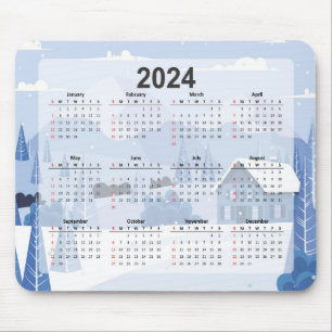 Alfombrilla De Ratón Cute 2024 Calendar Winter Scene with Cabin