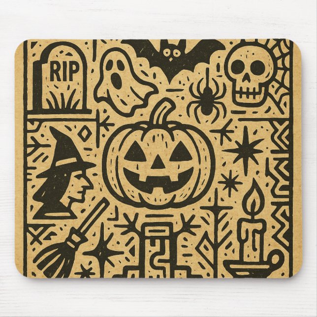 Alfombrilla De Ratón Cute ancient hieroglyph pumpkin, witch Halloween (Frente)