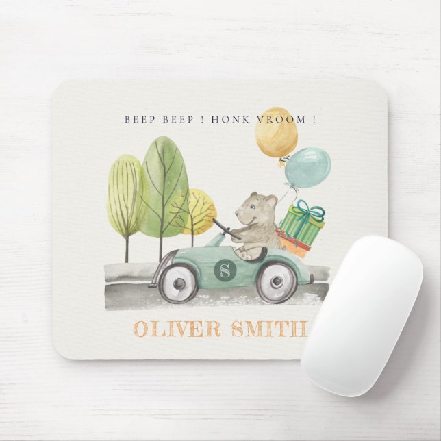 Alfombrilla De Ratón Cute Aqua Green Teddy Balloon Regalo Fiesta Car (Con ratón)