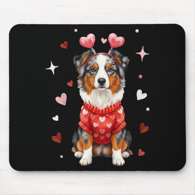 Alfombrilla De Ratón Cute Australian Shepherd Valentine Heart Valentine (Frente)
