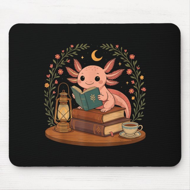 Alfombrilla De Ratón Cute Axolotl Reading Books Cozy Bookworm  (Frente)