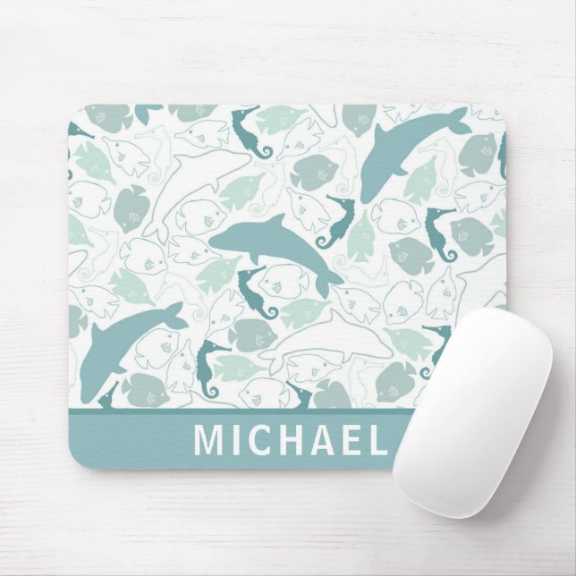 Alfombrilla De Ratón Cute azul delfín vida marina Nautical Pattern Kids (Con ratón)