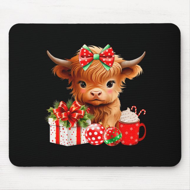 Alfombrilla De Ratón Cute Baby Highland Cow Merry Christmas Farmer Cow  (Frente)