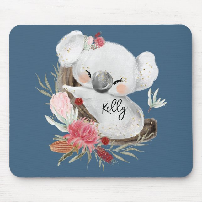 Alfombrilla De Ratón Cute Baby Koala Gold Speckle Nombre personalizado (Frente)