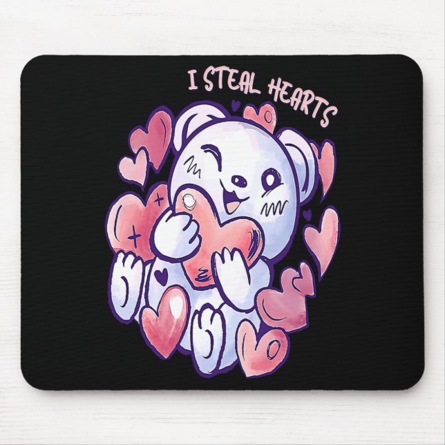 Alfombrilla De Ratón Cute Bear Steal Hearts Valentines Day Or Toddler  (Frente)