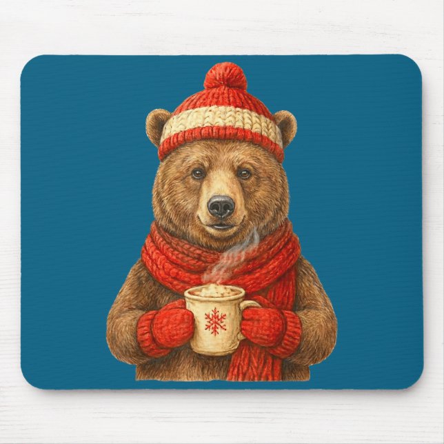 Alfombrilla De Ratón Cute Bear With Santa Hat Coffee Lover Funny Winter (Frente)