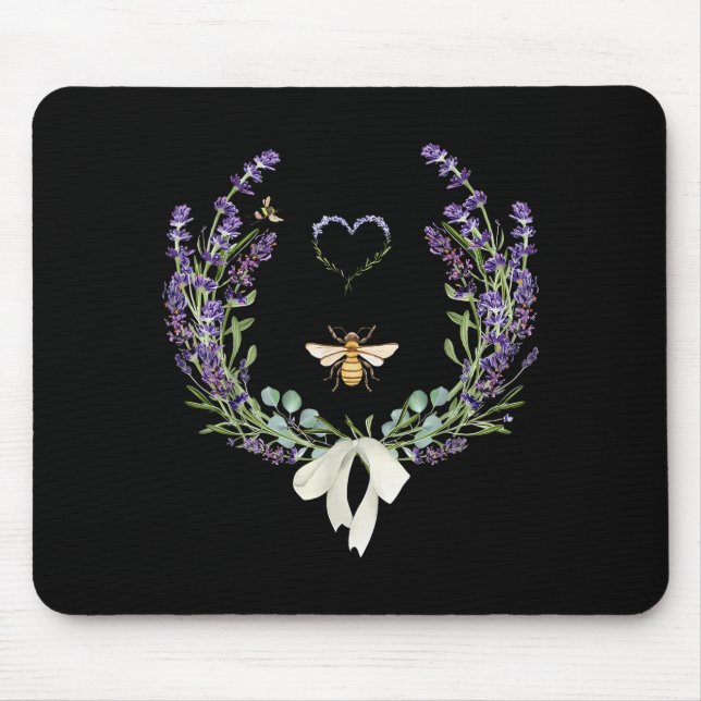 Alfombrilla De Ratón Cute Bee Bow Lavender Flower Heart Botanical Natur (Frente)