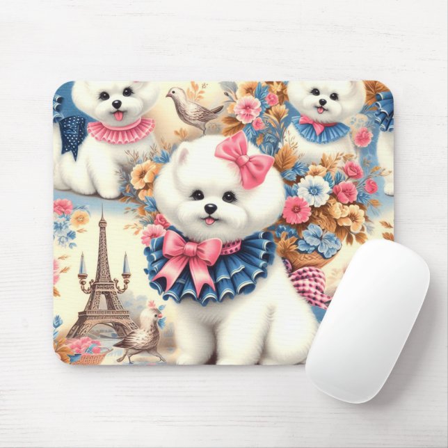 Alfombrilla De Ratón Cute Bichon Frisé Seamless (Con ratón)