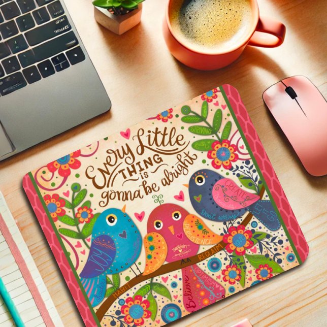 Alfombrilla De Ratón Cute Bird Floral Pink Estará Bien (Subido por el creador)