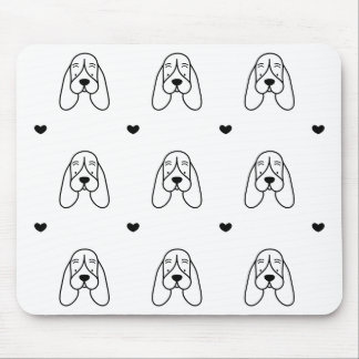 Alfombrilla De Ratón Cute Black and White Basset Hound Heart Pattern