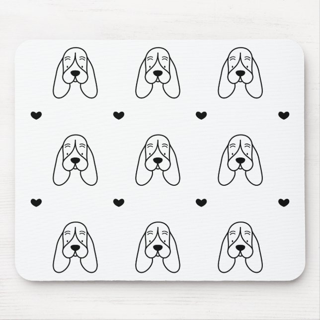 Alfombrilla De Ratón Cute Black and White Basset Hound Heart Pattern (Frente)