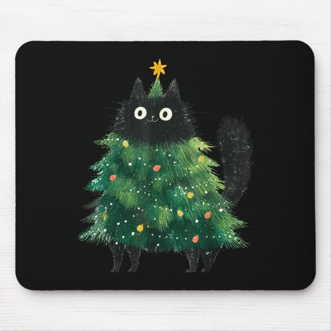 Alfombrilla De Ratón Cute Black Cat In Christmas Tree Cat Lover Holiday (Frente)