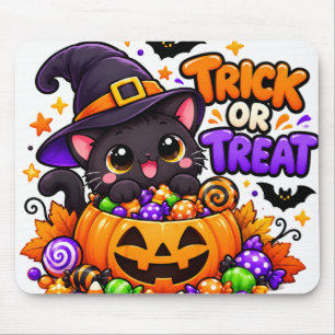 Alfombrilla De Ratón Cute Black Cat Truco o trato Halloween Sticker
