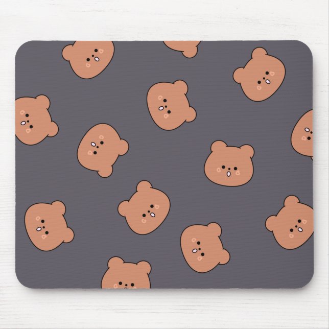 Alfombrilla De Ratón Cute Brown Teddy Bear Face Pattern Dark Blue (Frente)