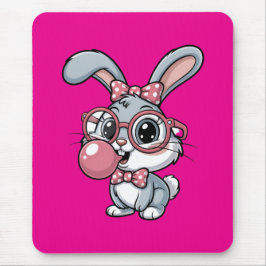 Alfombrilla De Ratón Cute Bunny with Glasses Blowing Bubble Gum