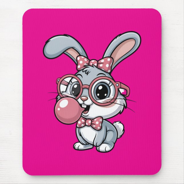 Alfombrilla De Ratón Cute Bunny with Glasses Blowing Bubble Gum (Frente)