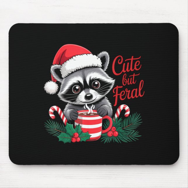 Alfombrilla De Ratón Cute But Feral Raccoon With Santa Hat Xmas Cute Ch (Frente)