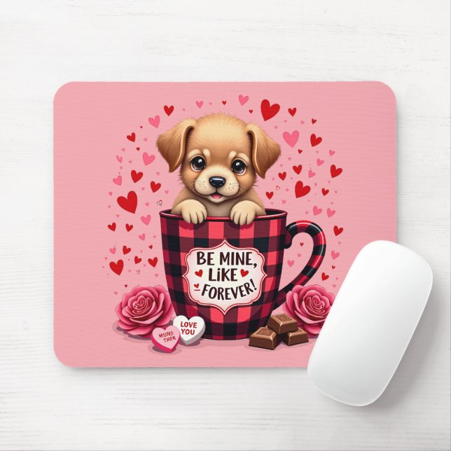 Alfombrilla De Ratón Cute cachorro San Valentín búfalo tocado estético (Con ratón)