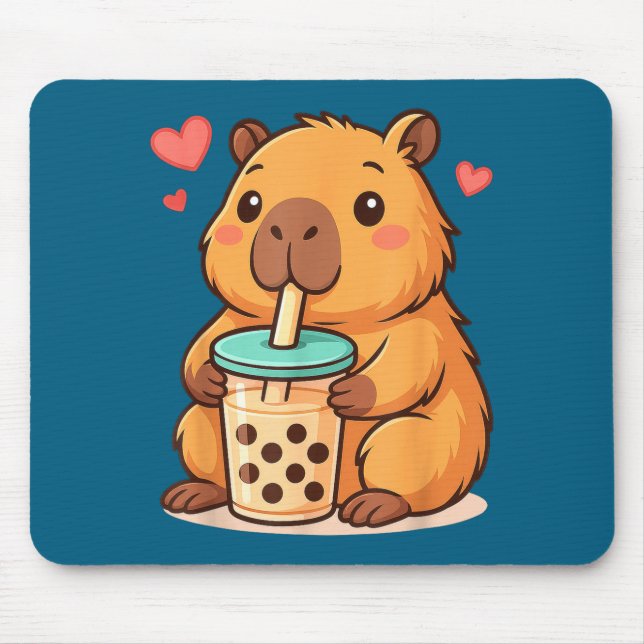 Alfombrilla De Ratón Cute Capybara Kawaii Anime Drinking Bubble Tea Lov (Frente)