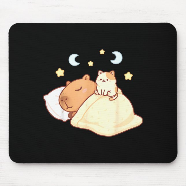 Alfombrilla De Ratón Cute Capybara Kawaii Sleep Pajamas Sleepybara Cat  (Frente)