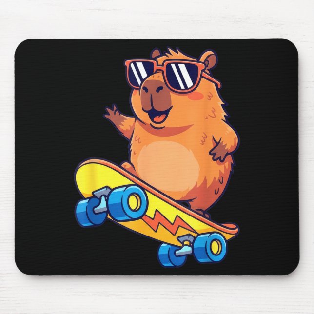 Alfombrilla De Ratón Cute Capybara Skateboarding Chill Animal Lover Art (Frente)