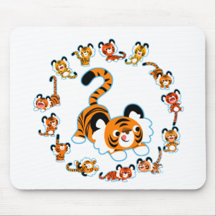 Alfombrilla De Ratón Cute Cartoon Tigers Mandala (Blue) Mousepad