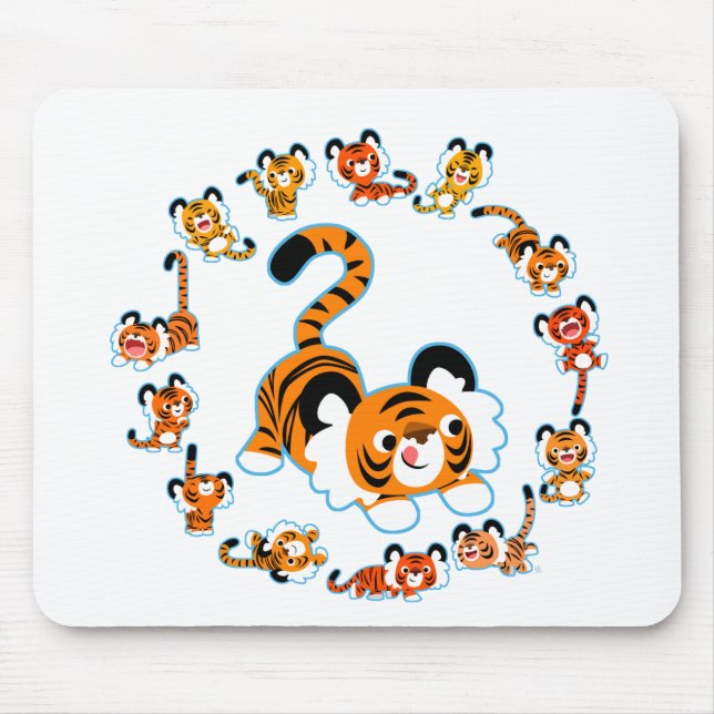 Alfombrilla De Ratón Cute Cartoon Tigers Mandala (Blue) Mousepad (Frente)