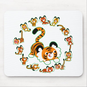 Alfombrilla De Ratón Cute Cartoon Tigers Mandala (green) Mousepad