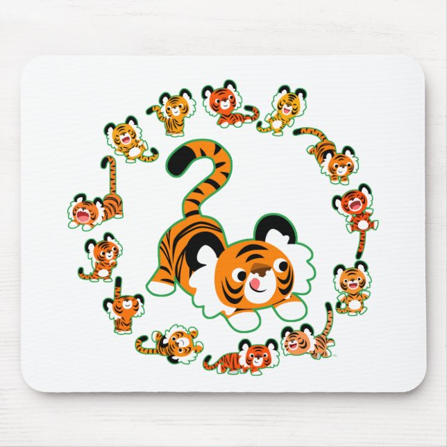 Alfombrilla De Ratón Cute Cartoon Tigers Mandala (green) Mousepad (Frente)