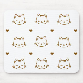 Alfombrilla De Ratón Cute Cat and Heart Pattern Brown on White