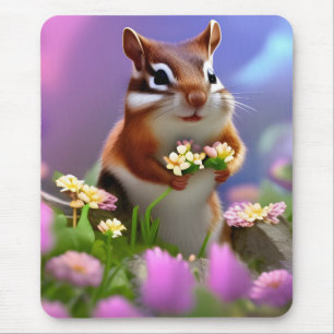 Alfombrilla De Ratón Cute Chipmunk con flores