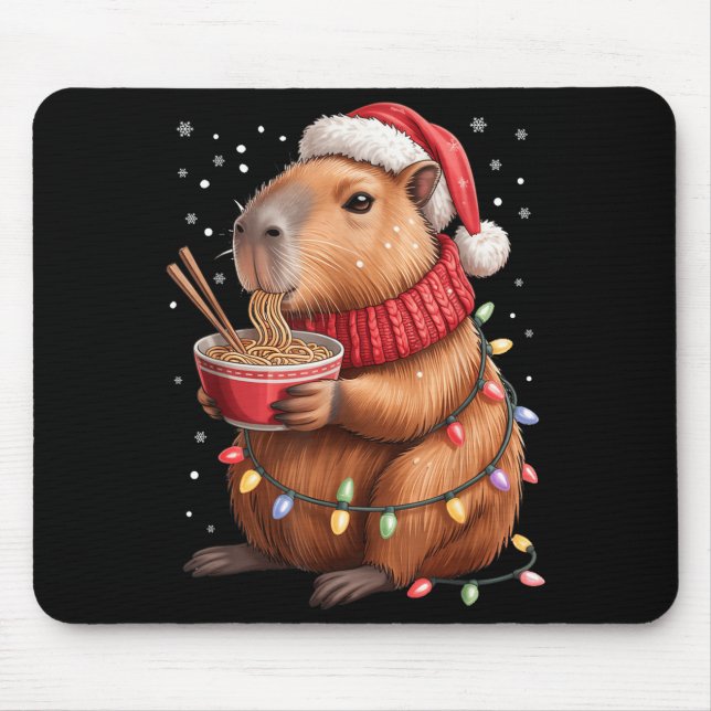 Alfombrilla De Ratón Cute Christmas Capybara With Ramen Bowl Holiday Te (Frente)