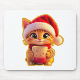 Alfombrilla De Ratón **Cute Christmas Cat with Santa Hat – Funny Holida