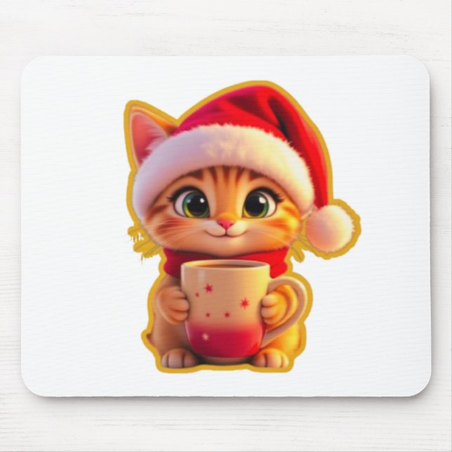 Alfombrilla De Ratón **Cute Christmas Cat with Santa Hat – Funny Holida (Frente)