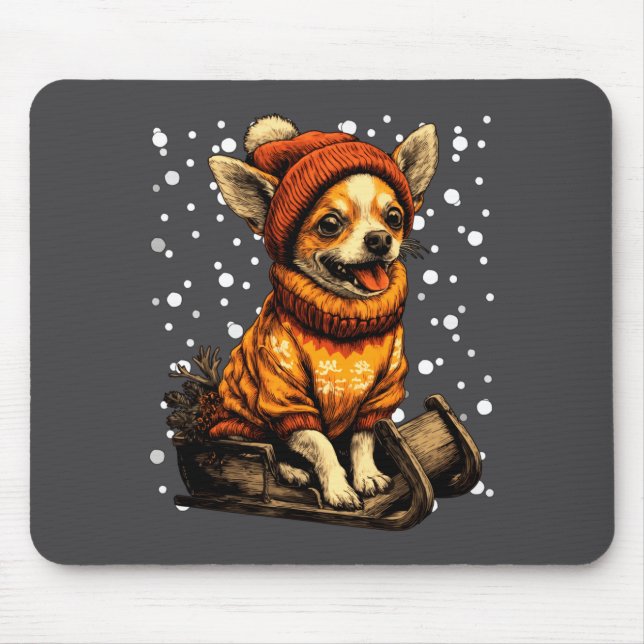 Alfombrilla De Ratón Cute Christmas Chihuahua Sledding In Snow Funny Wi (Frente)