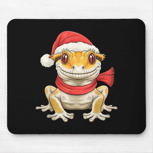 Alfombrilla De Ratón Cute Christmas Crested Gecko Santa  (Frente)