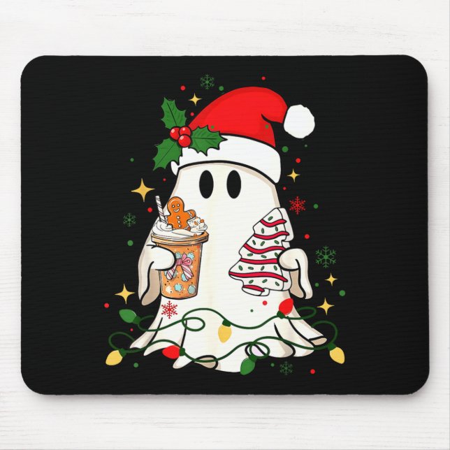 Alfombrilla De Ratón Cute Christmas Ghost Coffee Tree Cake Xmas Lights  (Frente)