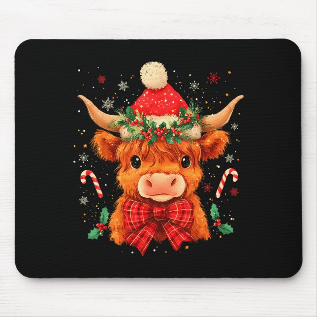 Alfombrilla De Ratón Cute Christmas Highland Cow Mooey Xmas Heifer Sant (Frente)