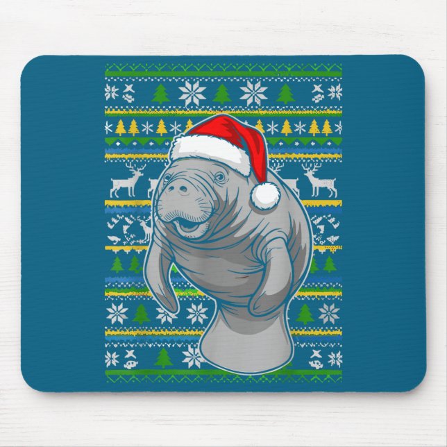 Alfombrilla De Ratón Cute Christmas Manatee Shirt, Manatee Ugly Xmas Sw (Frente)