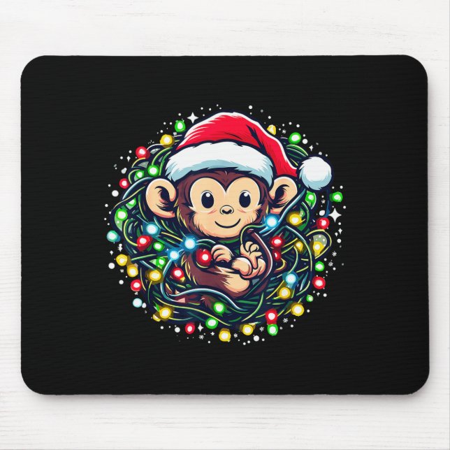 Alfombrilla De Ratón Cute Christmas Monkey Santa Hat Lights Monkey Wome (Frente)