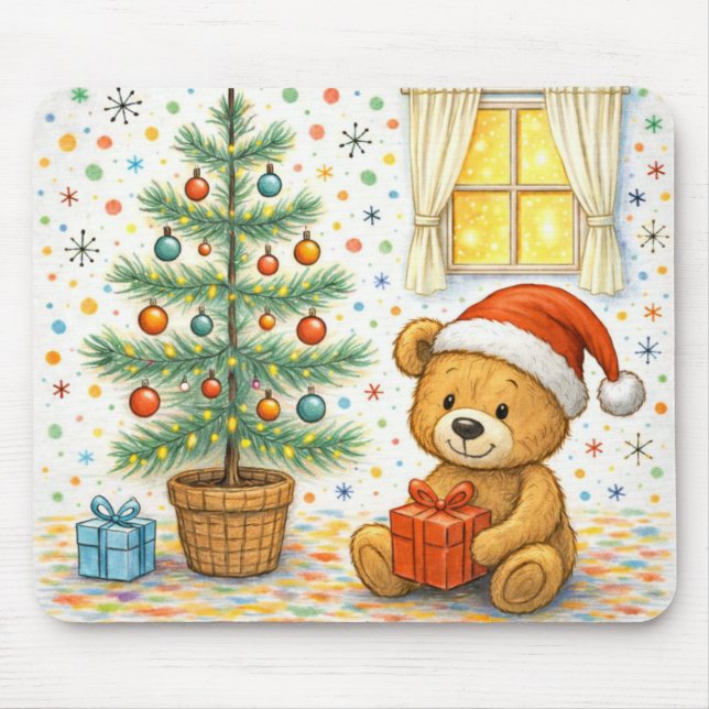 Alfombrilla De Ratón Cute Christmas Teddy Bear Tree Mousepad (Frente)