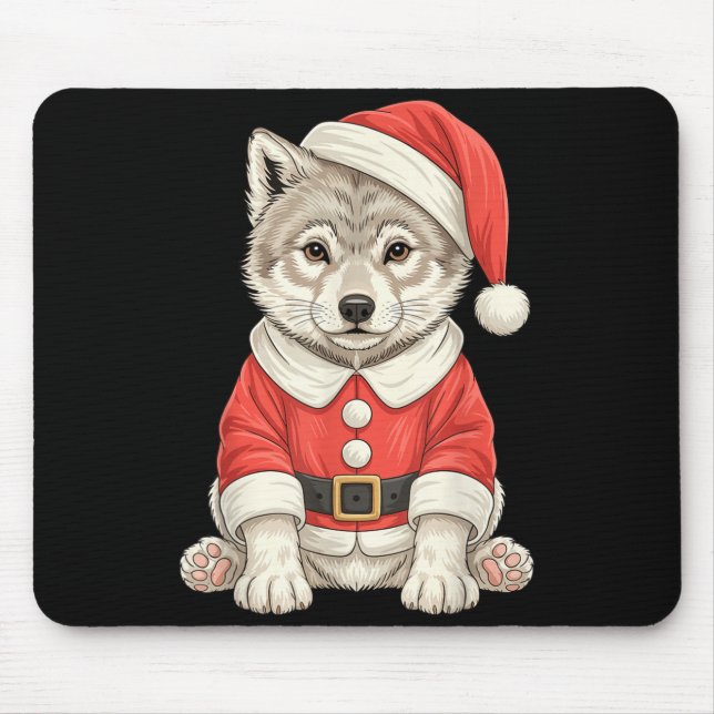 Alfombrilla De Ratón Cute Christmas Wolf Santa  (Frente)